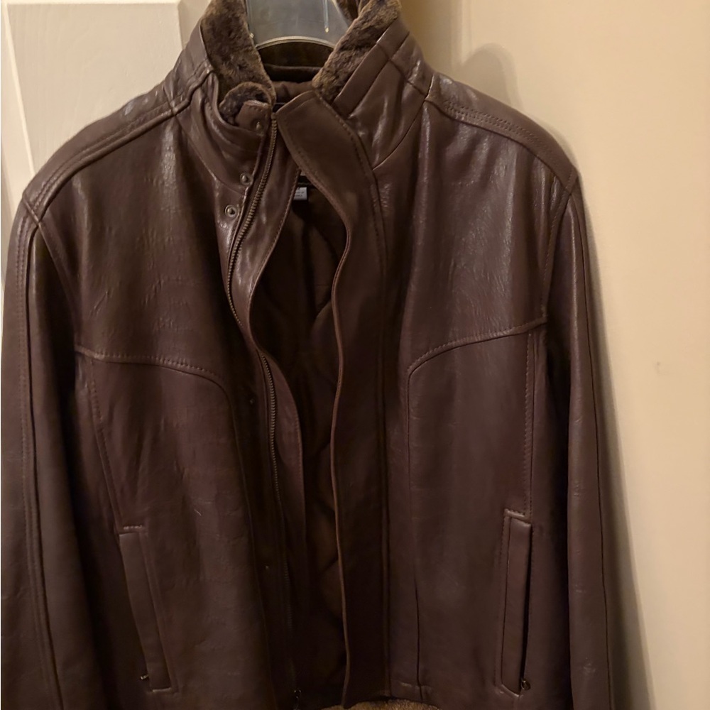 Men's Chocolate Brown Leather Bomber Jacket